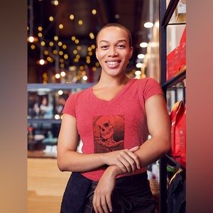 🌸 Red Skeleton V Neck Short Sleeve T- Shirt